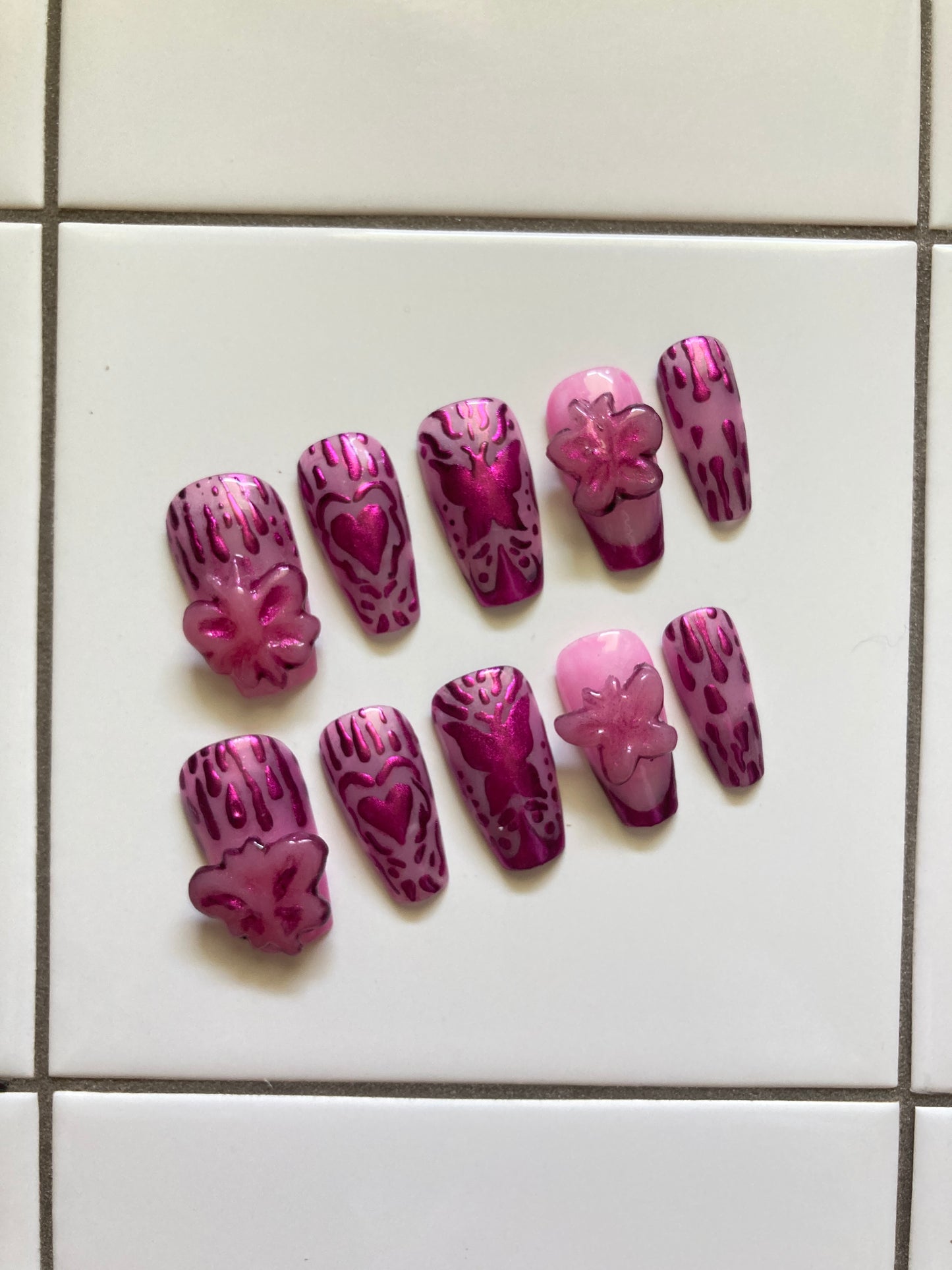 Chrome Butterfly Press On Nail Set